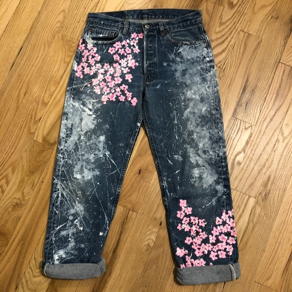 floral painted jeans